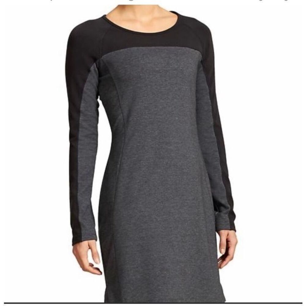 Athleta Dress Size XS Gray Black Color-block OMEGA‎ Long Sleeve Bodycon Knit